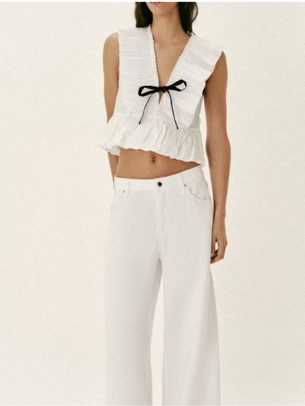 Zara Pleated Ruffle Bow Top - Picture 4 of 16